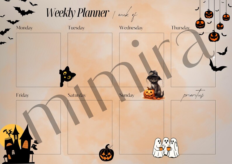 Halloween Weekly Planner Printable | Cute Cat & Pumpkin Theme | Spooky ...