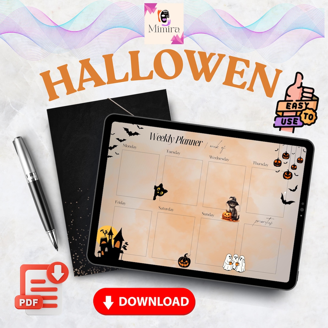 Halloween Weekly Planner Printable | Cute Cat & Pumpkin Theme | Spooky ...
