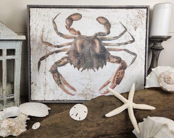 Vintage Brown Crab Textured Artwork | Luxury Hand-Executed Coastal Cottage Wall Decor