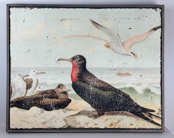 Textured Bird Landscape Wall Decor | Luxury Vintage Birds of the Sea Artwork