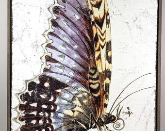 Purple Vintage Butterfly Textured Artwork | Luxury Wall Decor on Jute & Gesso