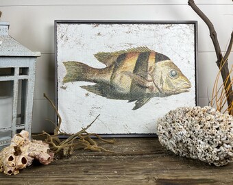 Brown Spotted Grouper Textured Artwork | Luxury Lake Cottage Wall Decor on Jute & Gesso