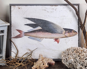 Vibrant Flying Fish Textured Artwork | Luxury Lake Cottage Wall Decor on Jute & Gesso