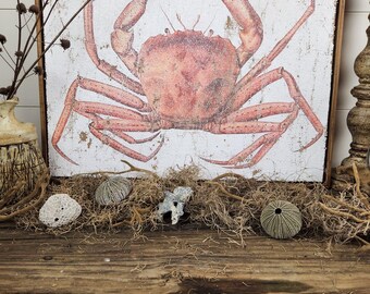 Hand-Crafted Textured Crab Artwork | Luxury Vintage Coastal Cottage Wall Decor