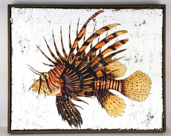 Colorful Angel Fish Textured Artwork | Vintage Luxury Coastal Cottage Wall Decor on Jute & Gesso