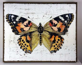 Vintage Brush Footed Butterfly Textured Artwork | Luxury Wall Decor on Jute & Gesso