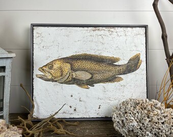 Speckled Brown Fish Textured Artwork | Luxury Lake Cottage Wall Decor on Jute & Gesso