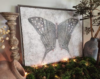 Vintage Butterfly Textured Artwork | Luxury Wall Decor on Jute & Gesso