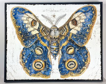 Vintage Magical Moth Textured Artwork | Luxury Wall Decor on Jute & Gesso