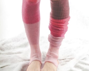 Block colour PINK SHADES, light rose, deep rose, fuchsia and magenta. Leg Warmers Yoga Ballet, Dance Handmade Knee High  Wool One-fits Socks