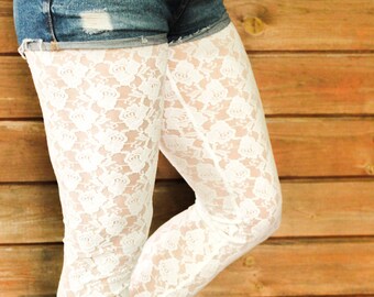 White Lace Leggings High Waist 