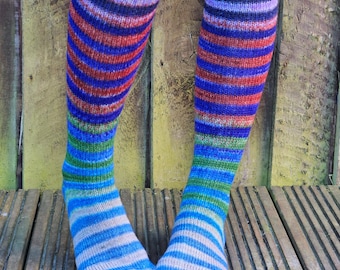 Handknit Striped Merino Wool Knee High Socks - Urth Yarns