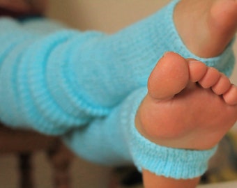 Bright light turquoise wool and acrylic blend Leg Warmers Yoga Ballet Dance Handmade Ribbed Thigh High Warmers 80cm One-fits-all Boot Socks