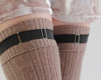 BLACK Elastic Clip Garters for THIGH High Socks - Ideal for plus size Elastic Stocking Suspenders, Garters that really work, hold ups pearls