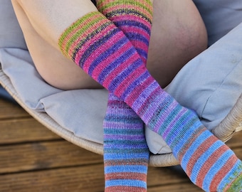 Handknit Striped Merino Wool Socks: Urth Yarn Uneek, Jewel Tones