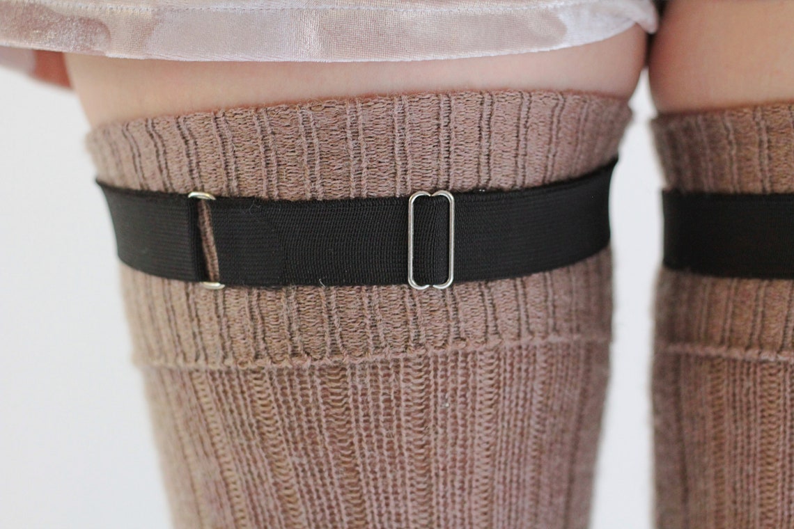 BLACK Elastic Clip Garters for THIGH High Socks Ideal for Etsy