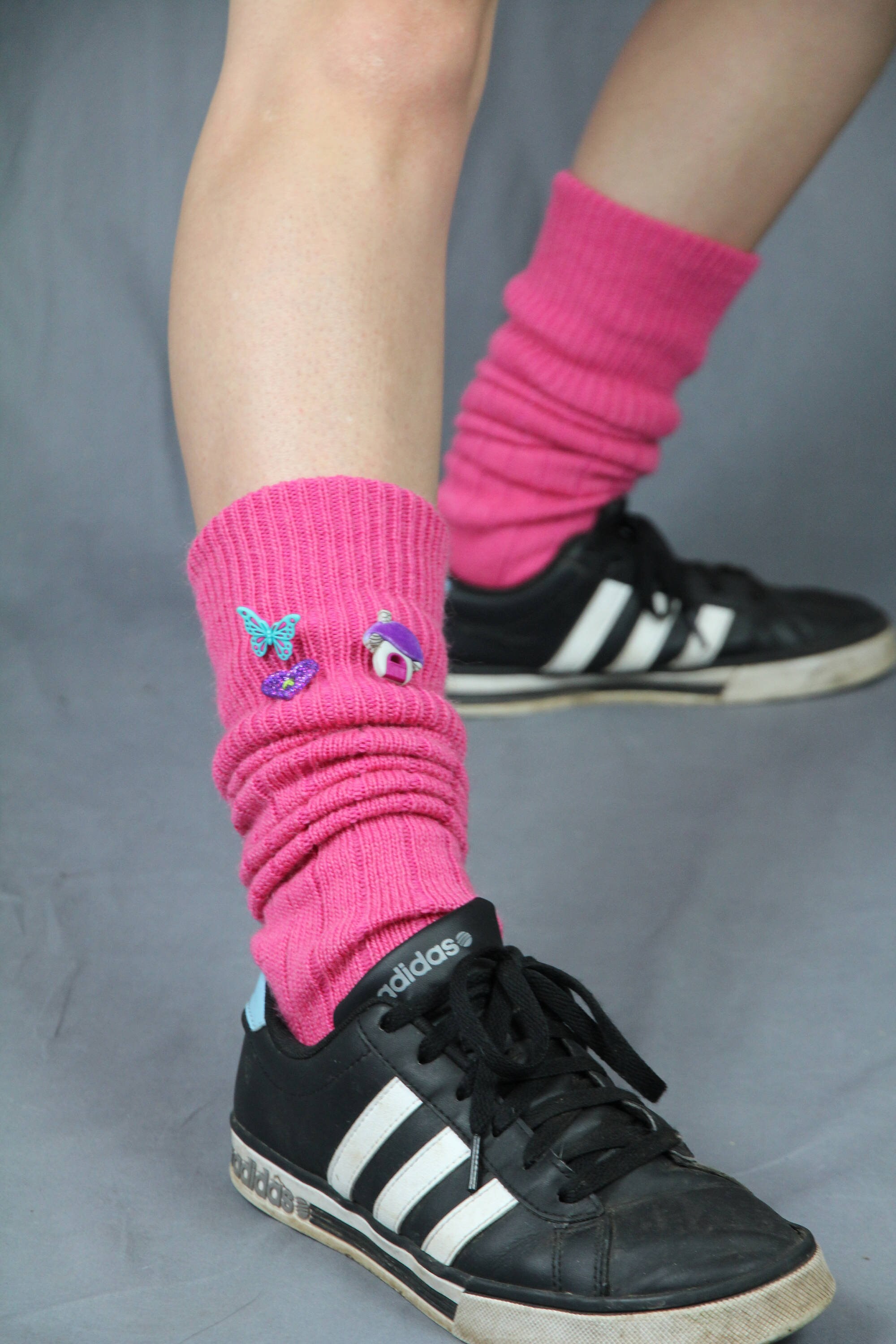 pink and black knee high socks