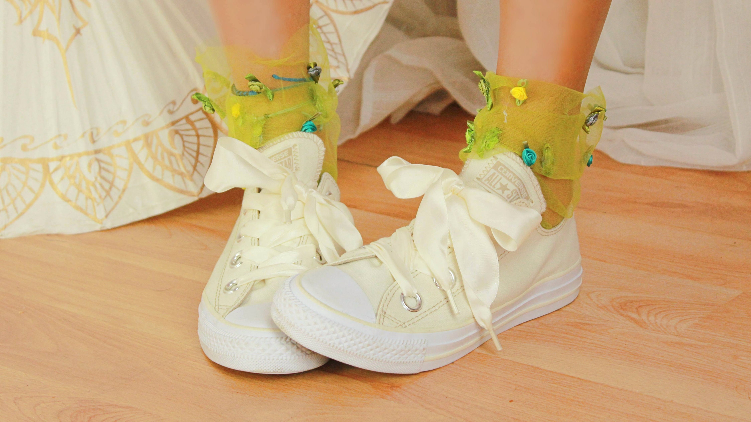 Statement Chartreuse Tulle Socks with Roses Ankle Socks for Etsy