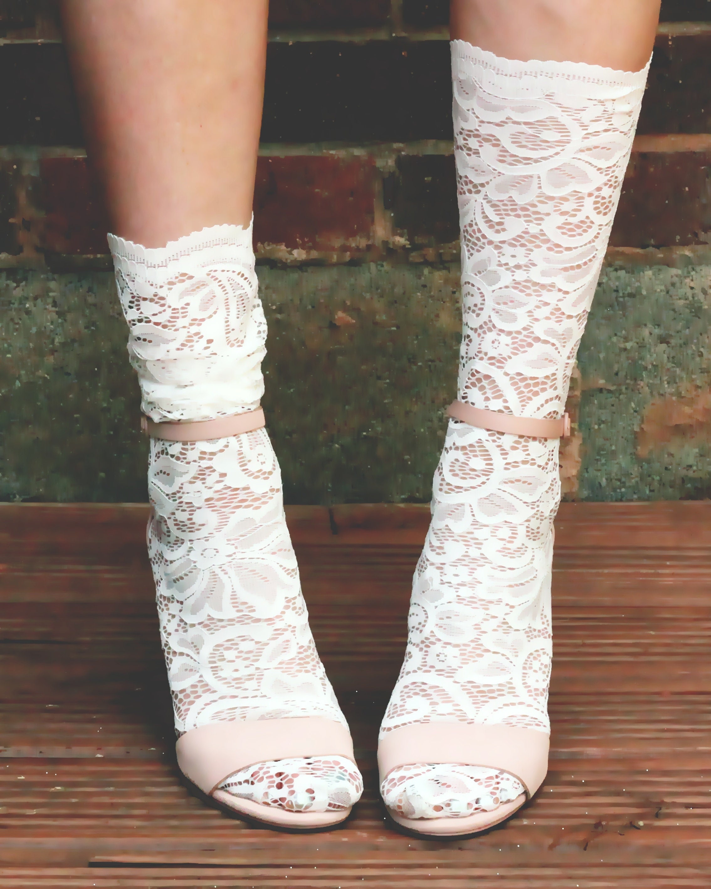 Hand knitted Lacy White Thigh High Socks Lace long socks Bridal