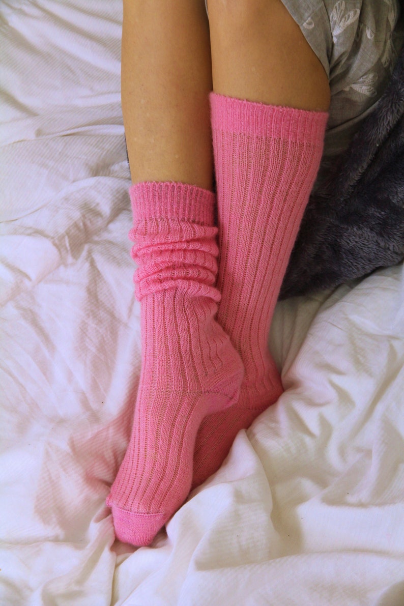 Soft Baby PINK Bed Socks SILK/Mohair Fluffy Handmade Knee Etsy