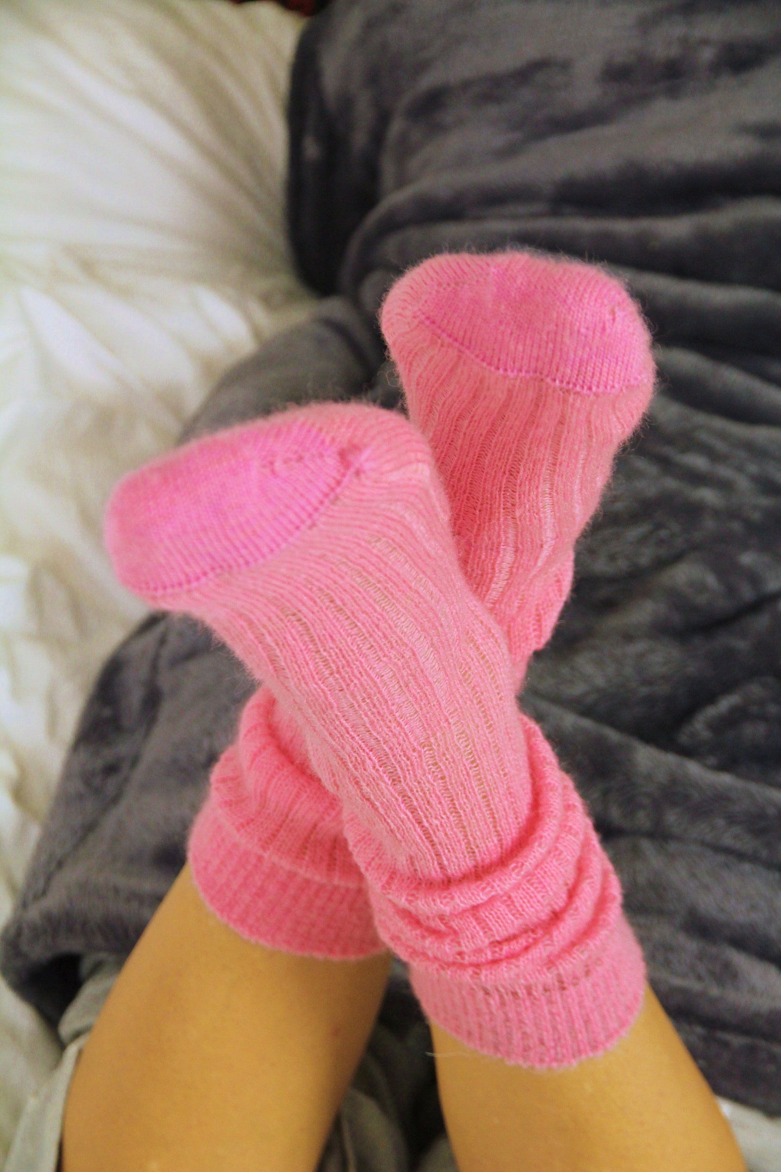 Soft Baby PINK Bed Socks Silk/mohair Fluffy Handmade Knee Etsy UK
