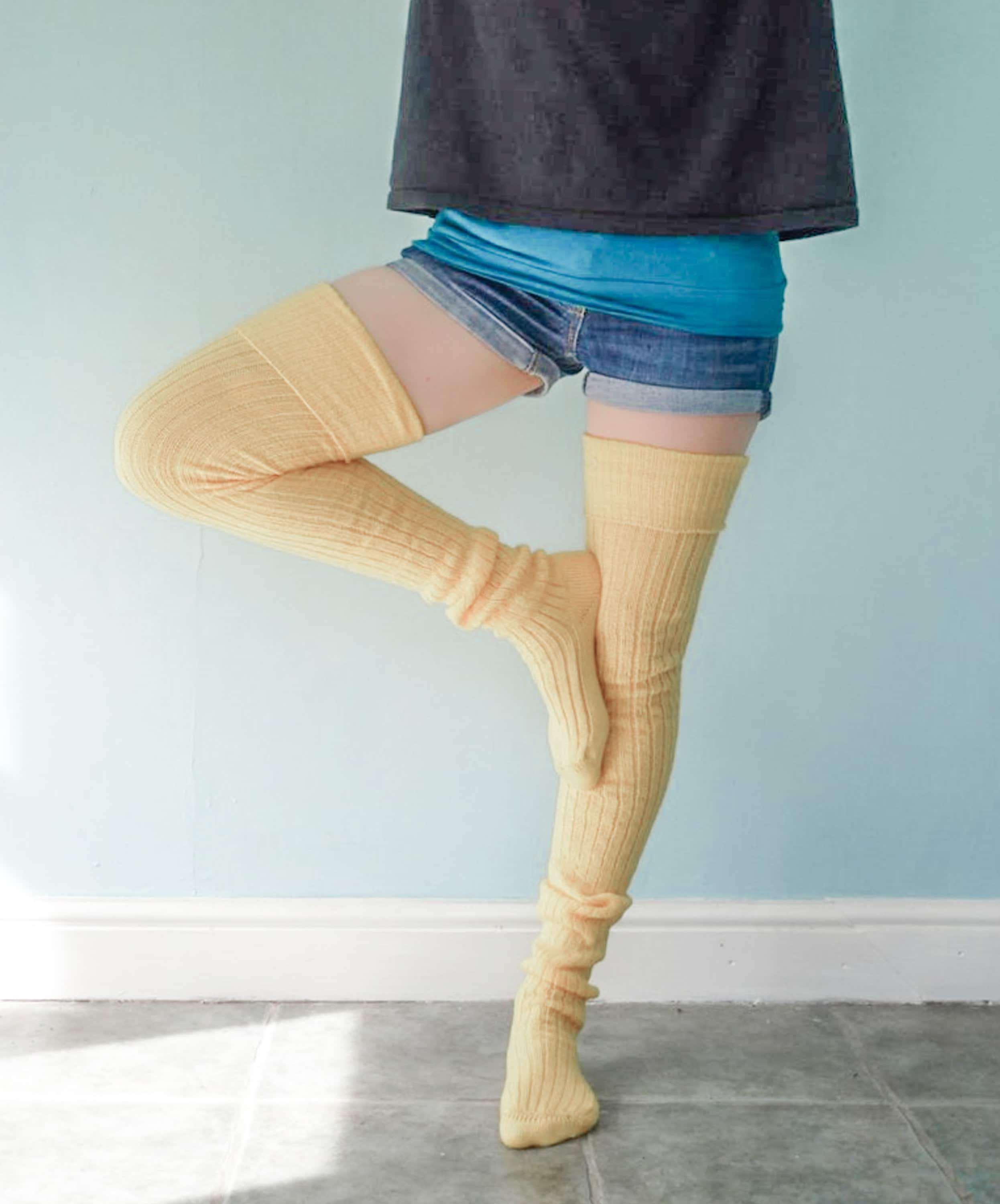 Light LEMON Yellow Thigh High VEGAN Blend Socks Extra Long - Etsy UK
