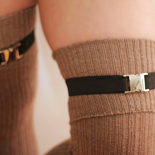 BLACK Elastic Clip Garters for Thunder Thigh High Socks Etsy