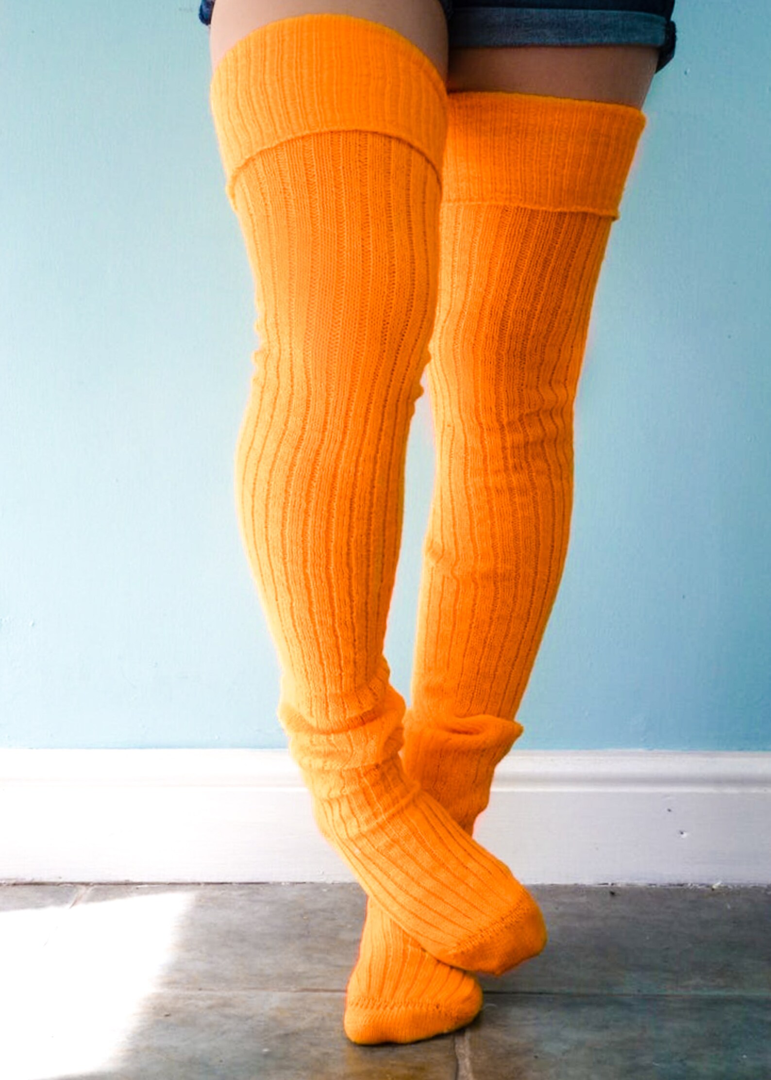 Bright ORANGE Thigh High Wool Blend Socks Extra Long Unisex Etsy