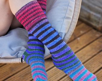 Hand-Knitted Striped Merino Wool Knee High Socks: Urth Yarn Uneek