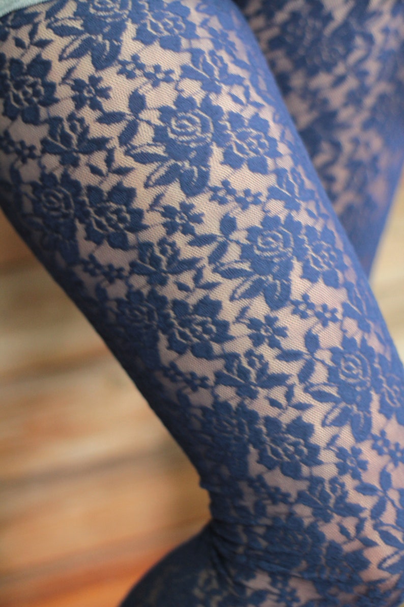 Blue Lace Leggings High Waist Victorian Gothic Tights in Etsy