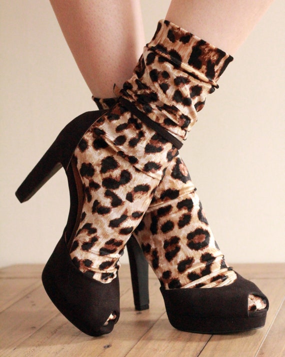 Leopard Print Heels Porn - LEOPARD Print Velvet Ankle Socks Rockabilly Animal Print - Etsy