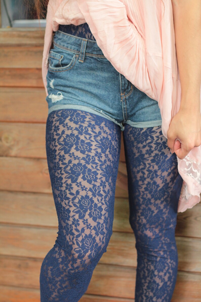 Blue Lace Leggings High Waist Victorian Gothic Tights in Etsy