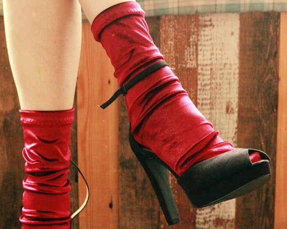 DEEP MAROON Crushed VELVET Ankle Socks Retro Velvet Dress Socks