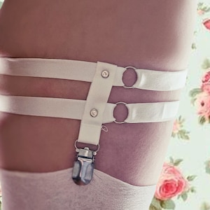 WHITE Elastic Clip Garters for Thunder Thigh High Socks, Crocodile Clips Elastic Stocking Suspenders, Garters that really work, PLUS sizes