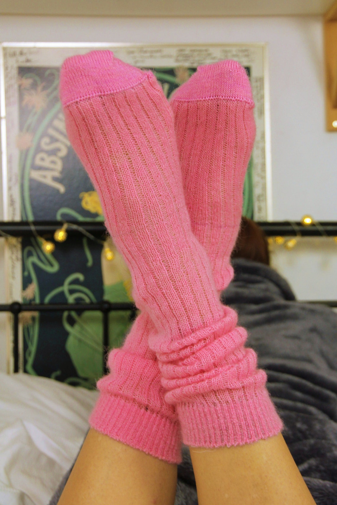 Soft Baby PINK Bed Socks SILK/Mohair Fluffy Handmade Knee Etsy