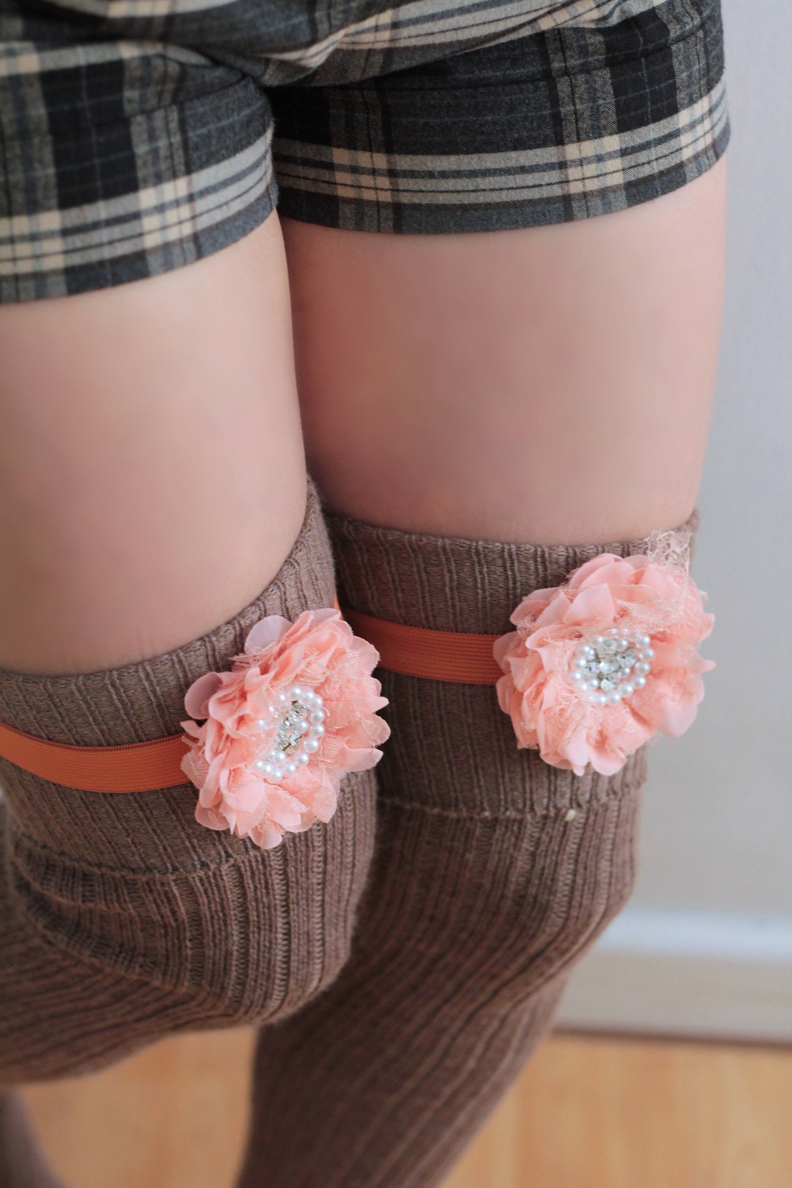 PEACHY PINK Elastic Clip Garters for THIGH High Socks Etsy