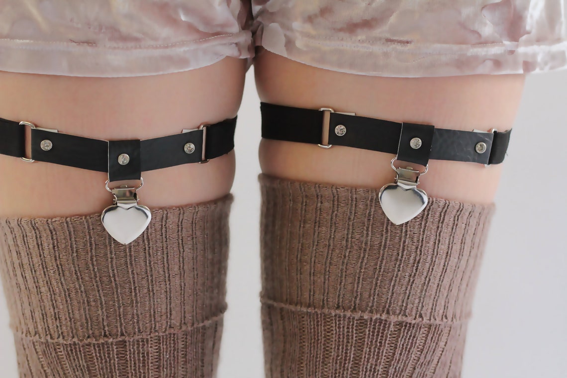 BLACK Elastic Clip Garters for THIGH High Socks Crocodile Etsy