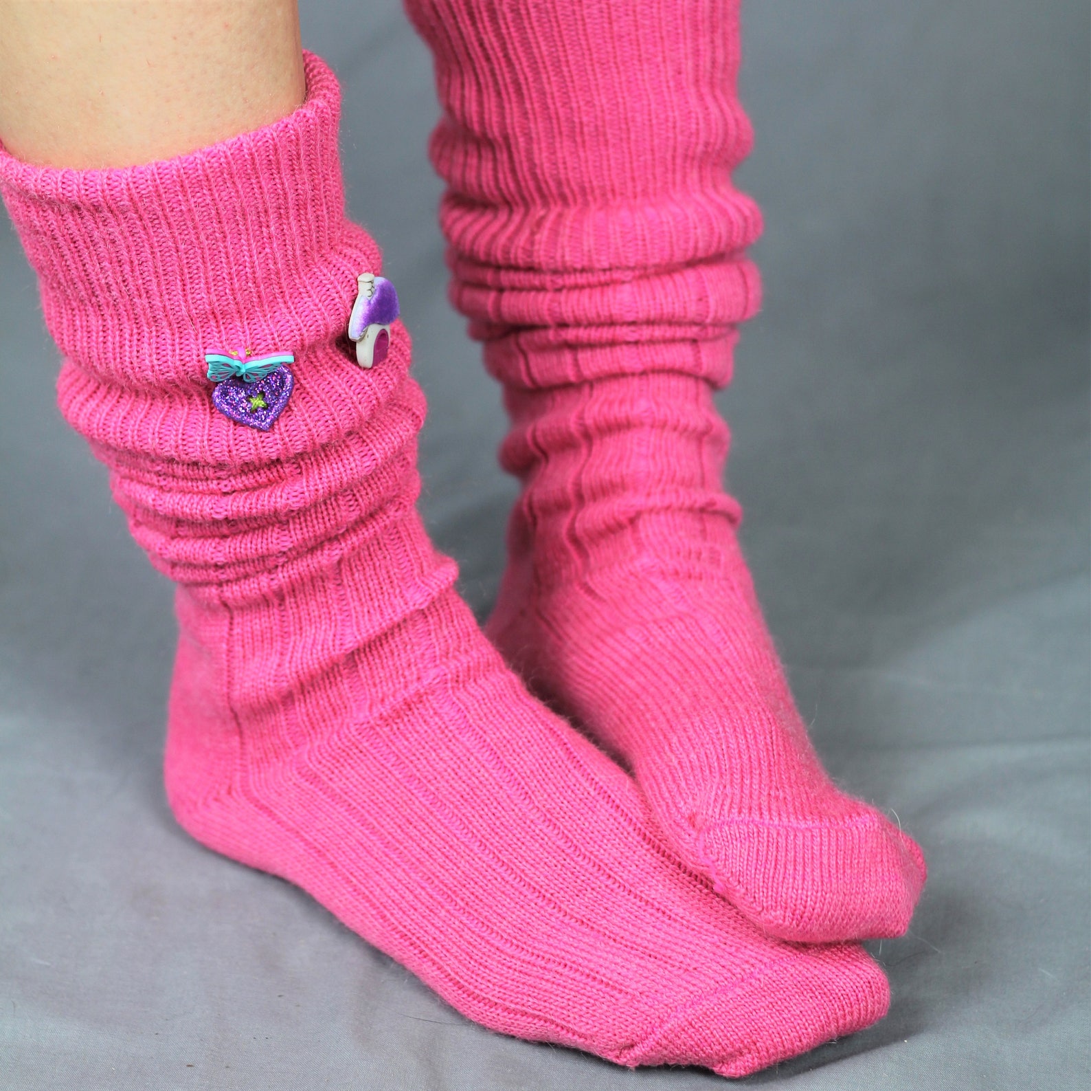 Fun Bright PINK Knee High Socks with Fairy Tale Charms Etsy