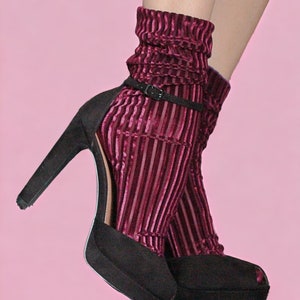 Maroon Striped Velvet Ankle Socks - Retro Tulle Top - Handmade