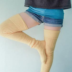 Luxury Lemon Yellow Vegan Thigh Highs - Victorian Extra Long Plus Unisex Pastel Socks