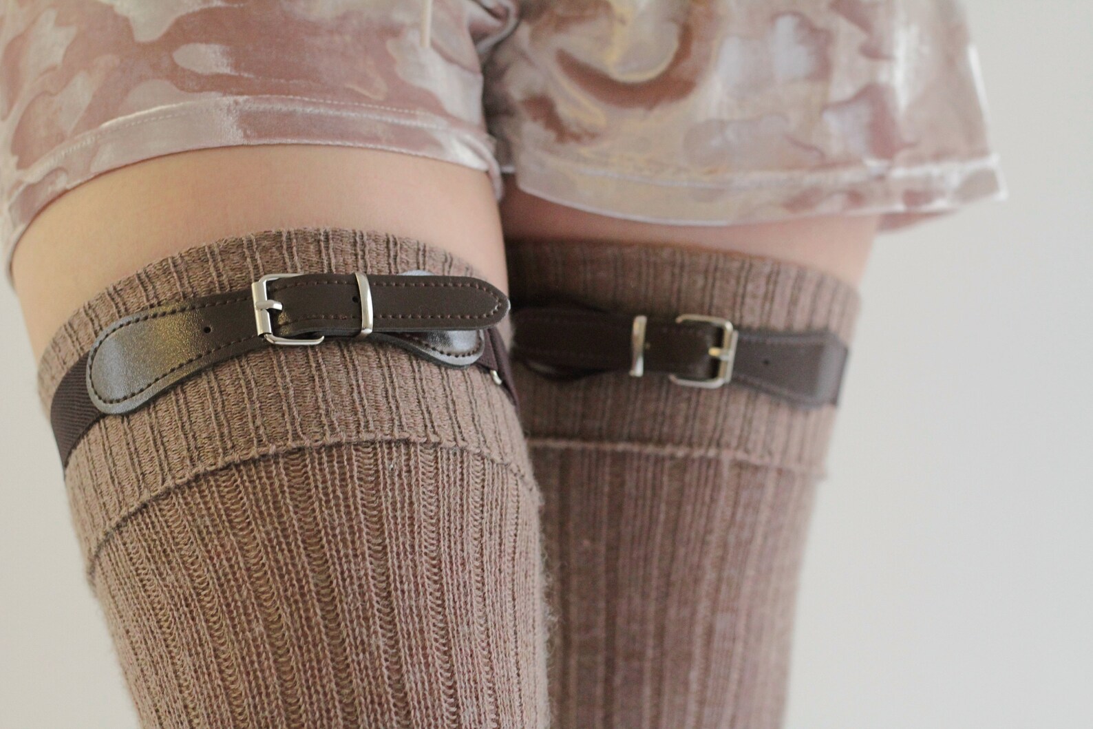 BROWN Elastic Clip Garters for THIGH High Socks Buckles faux Etsy