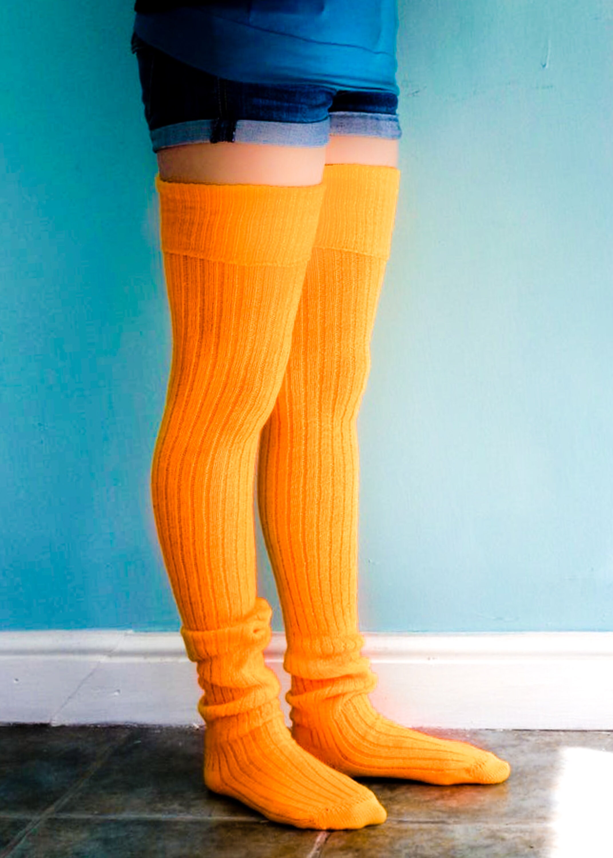 Bright ORANGE Thigh High Wool Blend Socks Extra Long Unisex Etsy