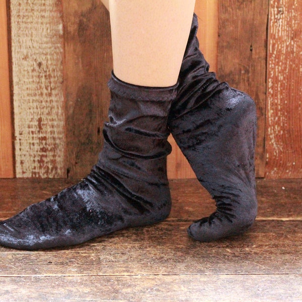 MIDNIGHT BLACK Crushed VELVET Ankle Socks - Retro Velvet Dress Socks for heels or ankle boots - Vintage Wedding Socks - 1950s Summer Socks