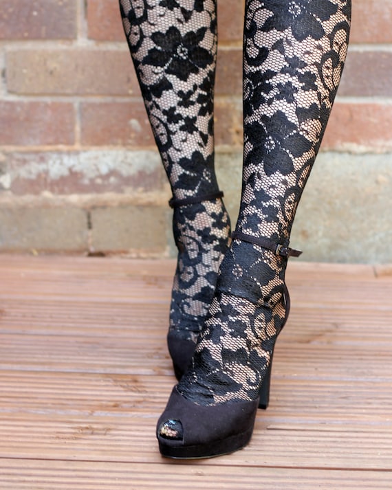 FLORAL Design Black Lace Stretch Thigh High Stockings Gift Set Stretchy Tulle Lace Garter Tights Retro Fashion Halloween Valentine Gift Etsy Israel