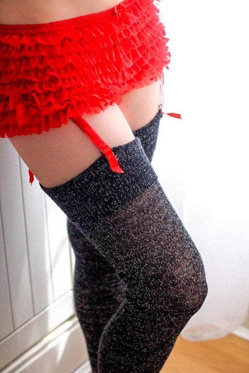 Glitter BLACK CASHMERE Thigh Highs Sheer Victorian Stockings | Etsy