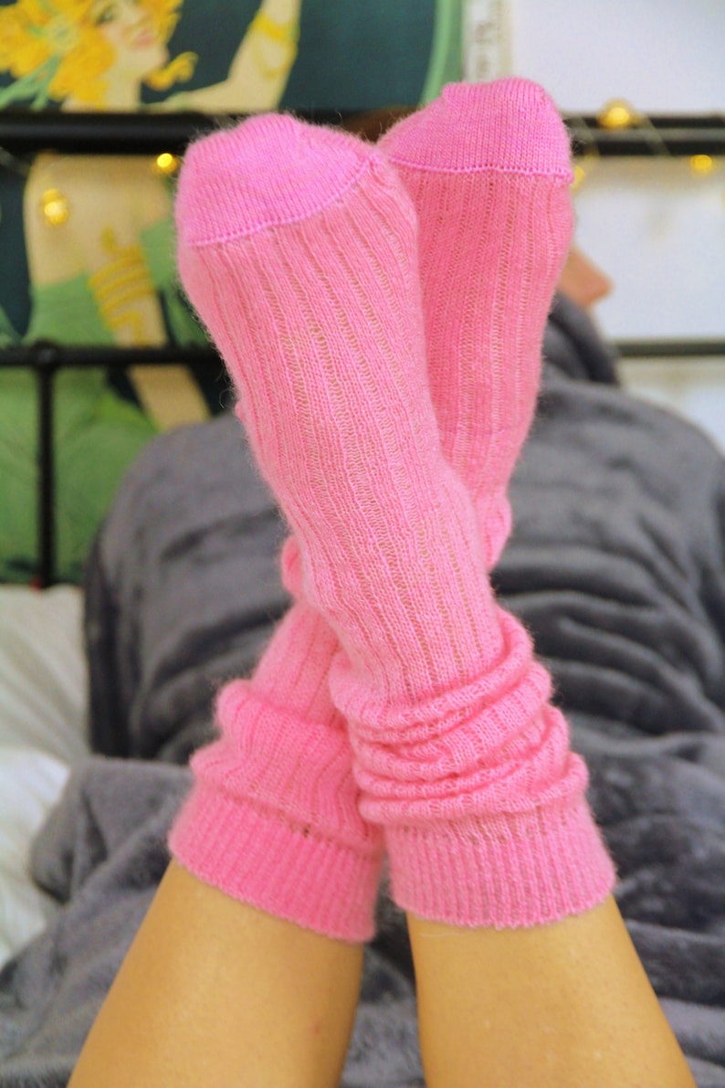 Soft Baby PINK Bed Socks SILK/Mohair Fluffy Handmade Knee ...
