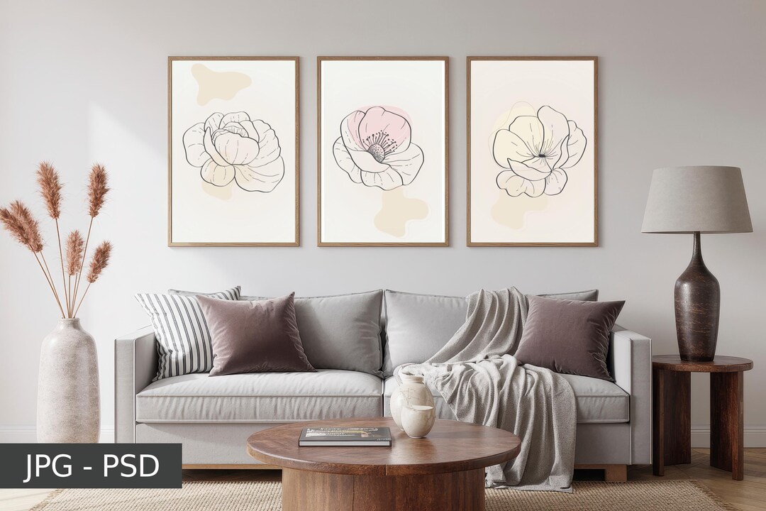 Minimalist Floral Line Art Print Set | Beige Botanical Wall Decor ...