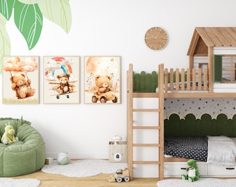 Bären Kinderzimmer Print Set, Waldtier Kunst (Digitaler Download)
