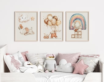 Elephant Nursery Print Set, Baby Animal Art, Safari Decor (Digital Download)