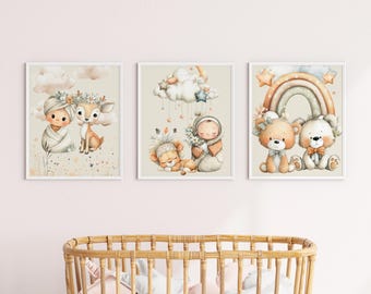 Baby Girl Nursery Wall Art Printables, Set of 3 (Digital Download)